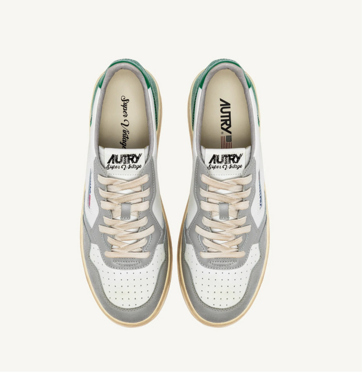 AUTRY SNEAKERS MEDALIST LOW SUPER VINTAGE SNEAKERS IN WHITE GREEN AND GRAY