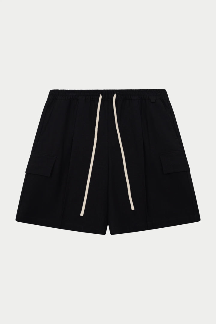 WIDE LEG SIDE POCKET SHORTS BLACK