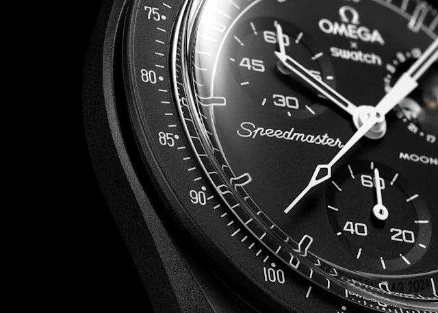 Swatch x Omega Bioceramic Moonswatch Mission To Moonphase Snoopy Black שעון אומגה בשיתוף פעולה עם סווטש