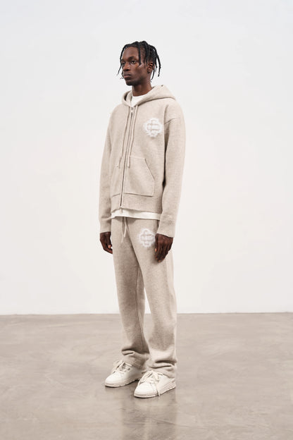 FLUFFY EMBLEM ZIP THROUGH KNITTED HOODIE