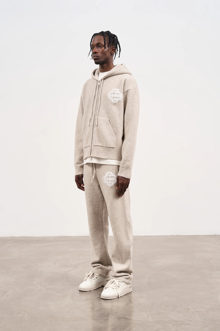 FLUFFY EMBLEM ZIP THROUGH KNITTED HOODIE