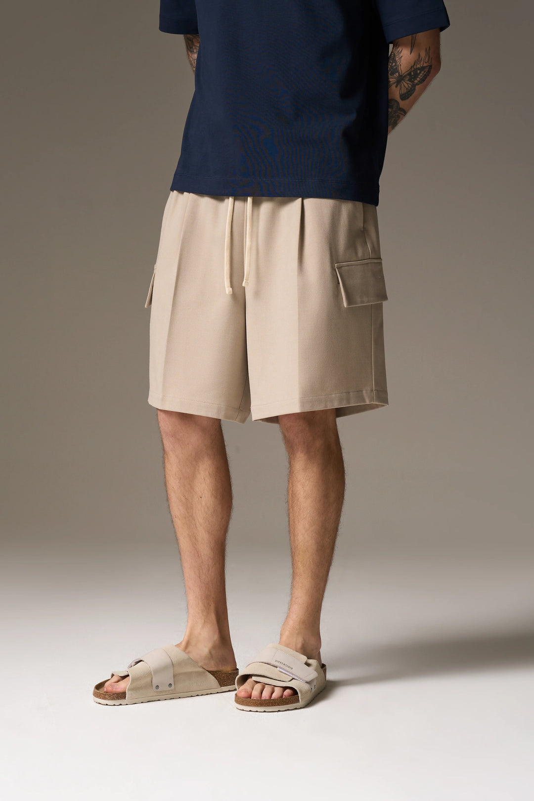 WIDE LEG SIDE POCKET SHORTS BEIGE