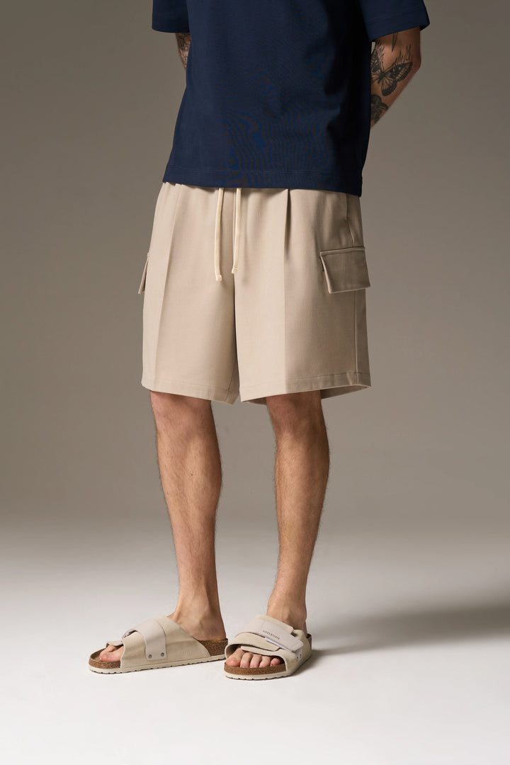 WIDE LEG SIDE POCKET SHORTS BEIGE