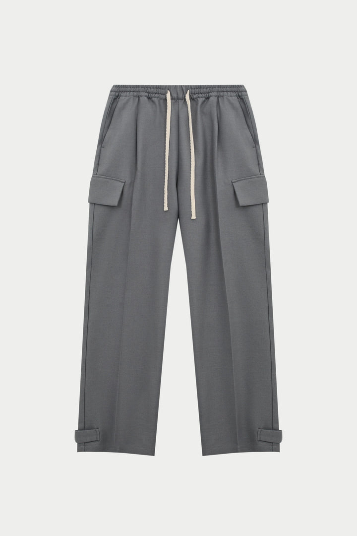 PLEATED WIDE LEG WOOL BLEND TROUSER GREY
