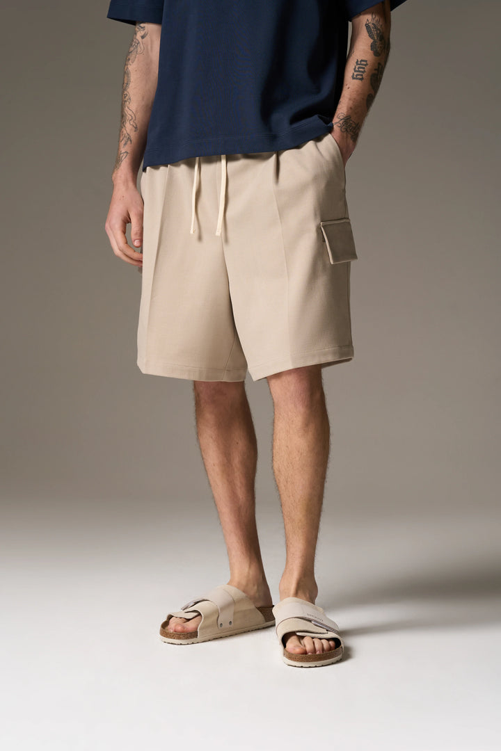 WIDE LEG SIDE POCKET SHORTS BEIGE