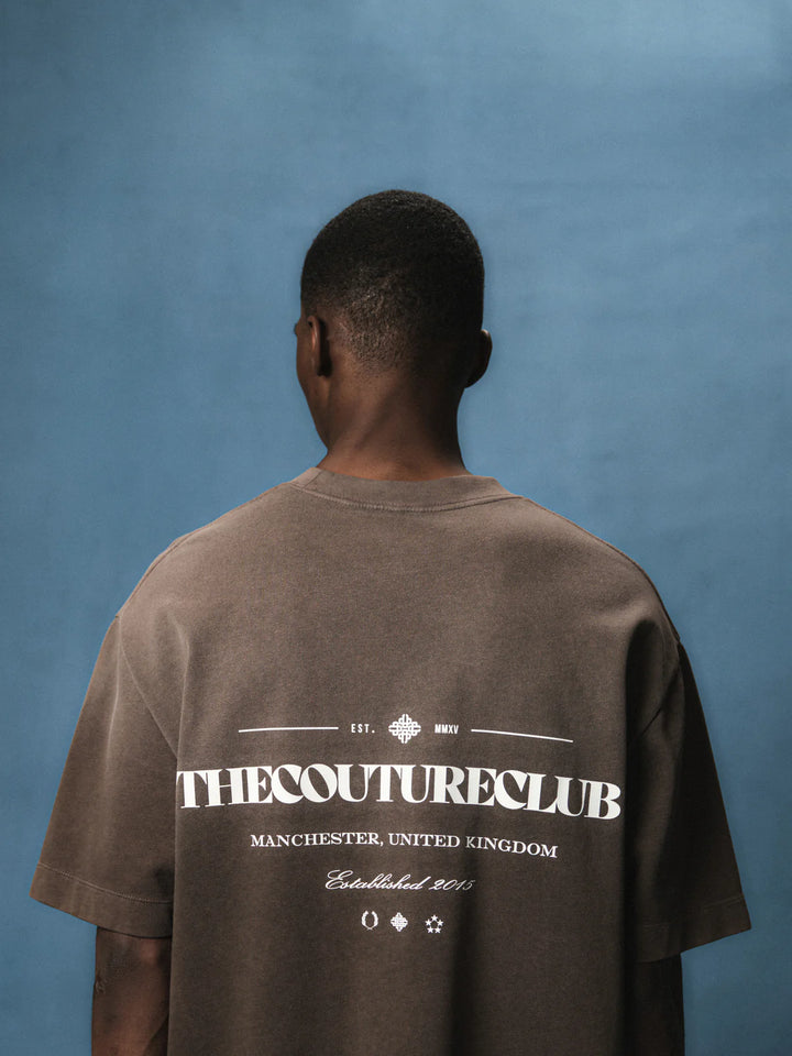 SPRAY WASH COPYRIGHT MULTI GRAPHIC T-SHIRT BROWN