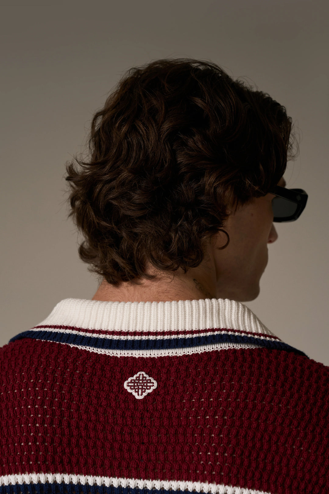 COLOUR BLOCK KNITTED STRIPE SHIRT BURGUNDY