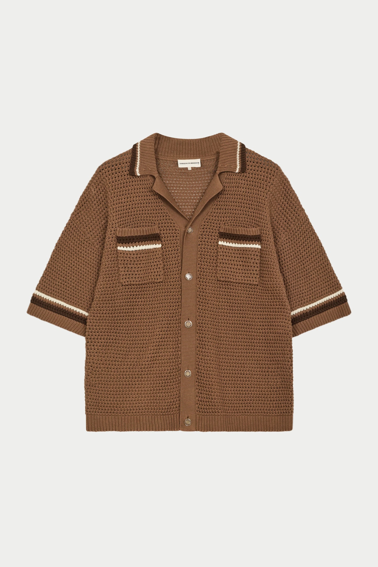 CROCHET KNITTED STRIPE SHIRT BROWN