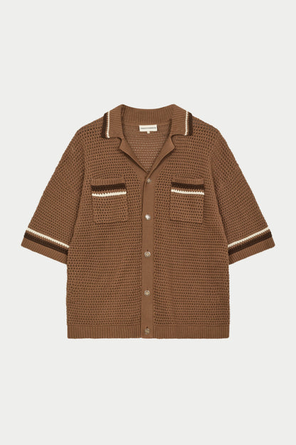 CROCHET KNITTED STRIPE SHIRT BROWN