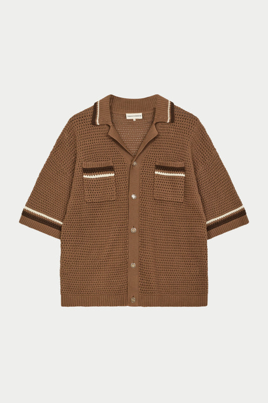 CROCHET KNITTED STRIPE SHIRT BROWN