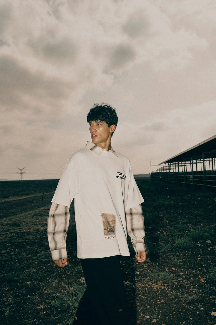 Beige Plaid Long-Sleeve Overshirt