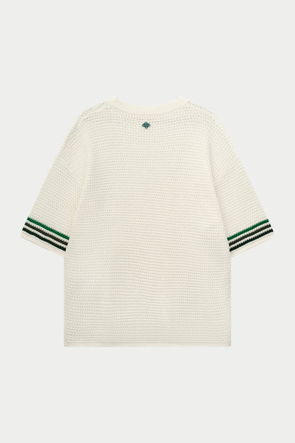 STRIPE CROCHET KNIT T-SHIRT WHITE
