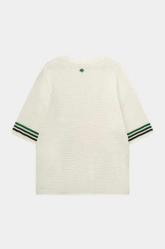STRIPE CROCHET KNIT T-SHIRT WHITE