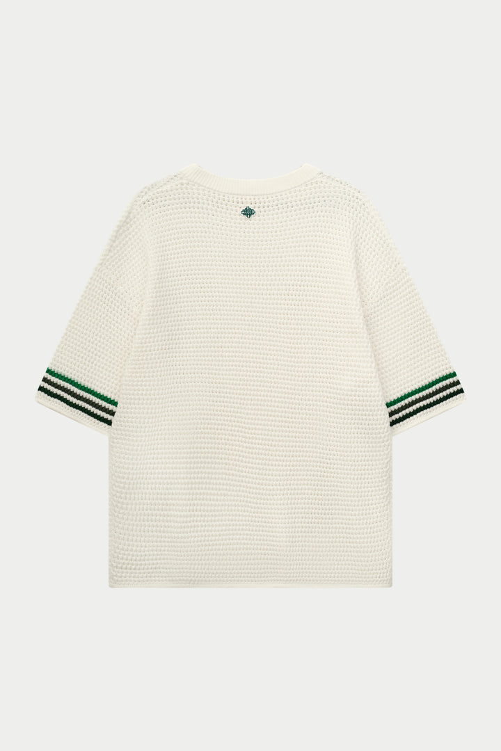 STRIPE CROCHET KNIT T-SHIRT WHITE
