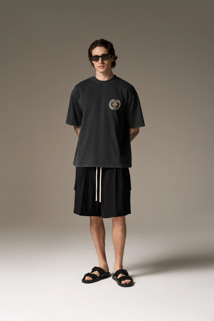 WIDE LEG SIDE POCKET SHORTS BLACK