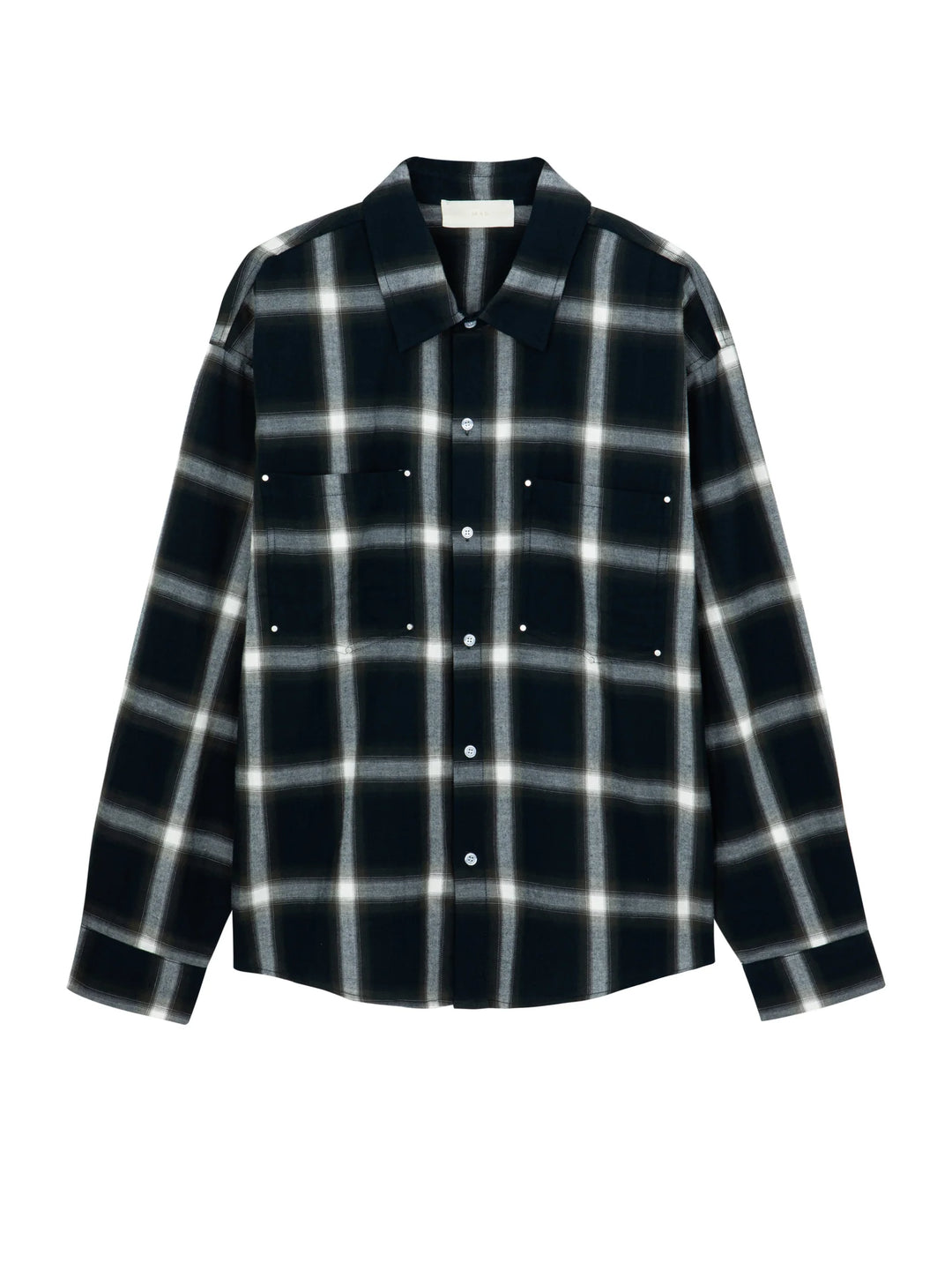 Navy Plaid Long-Sleeve Overshirt