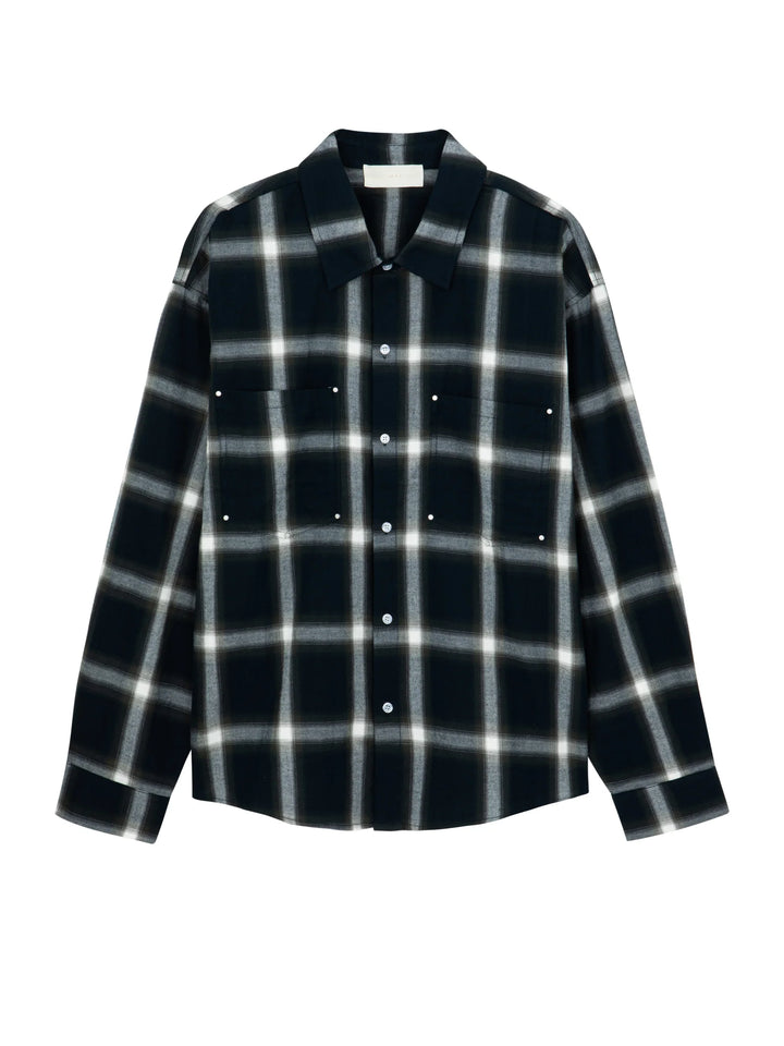 Navy Plaid Long-Sleeve Overshirt