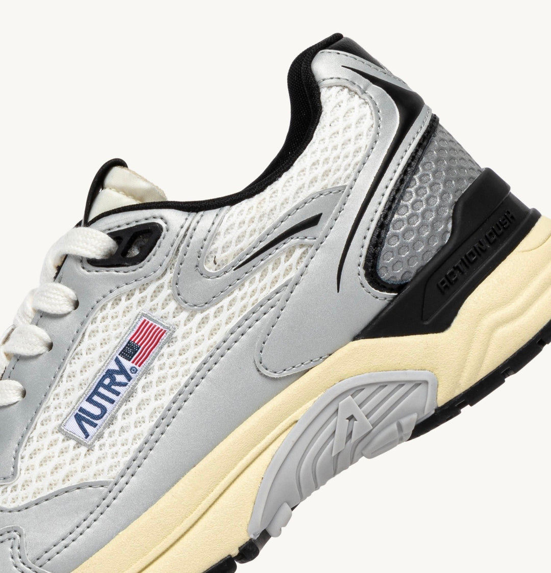 AUTRY SNEAKERS HYPERWAY SNEAKERS IN WHITE SILVER AND BLACK SYNTHETIC LEATHER AND MESH HYLM - MV03