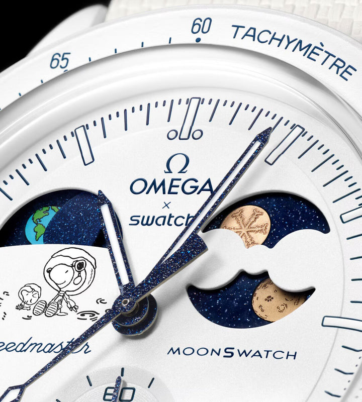 Swatch x Omega Bioceramic Mission To Earthphase Moonshine Gold "Cold Moon" SO33W701L שעון אומגה בשיתוף פעולה עם סווטש