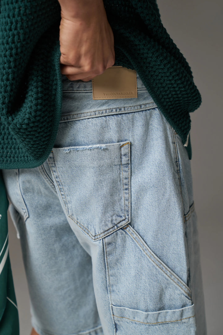 DENIM CARPENTER SHORTS BLUE WASH