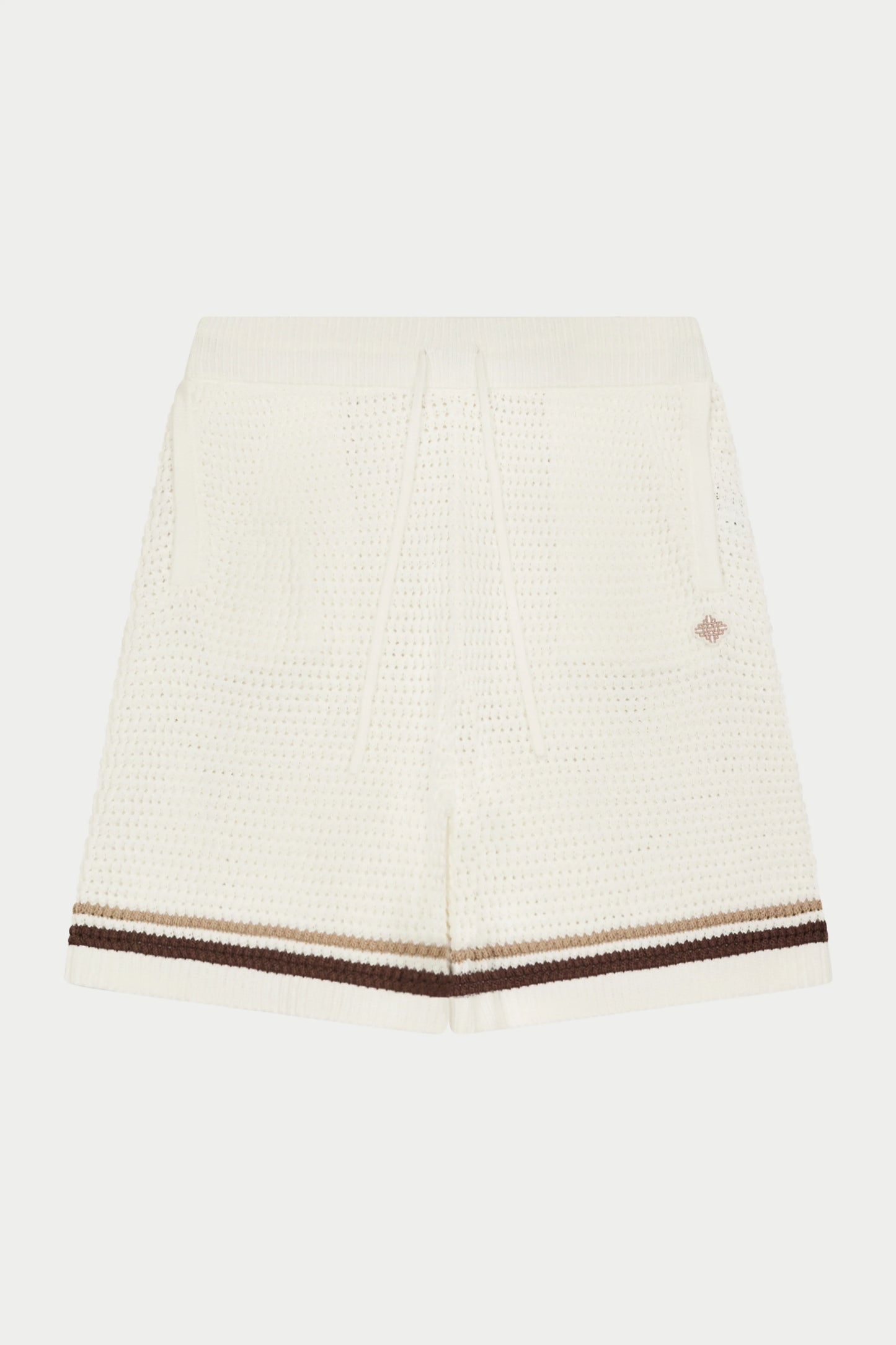 CROCHET KNITTED STRIPE SHORTS WHITE/BROWN