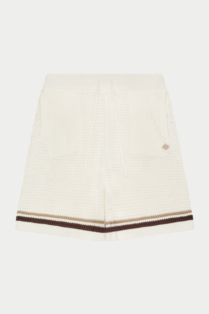 CROCHET KNITTED STRIPE SHORTS WHITE/BROWN