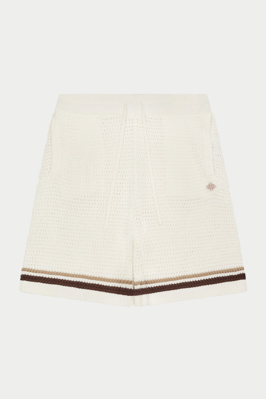CROCHET KNITTED STRIPE SHORTS WHITE/BROWN