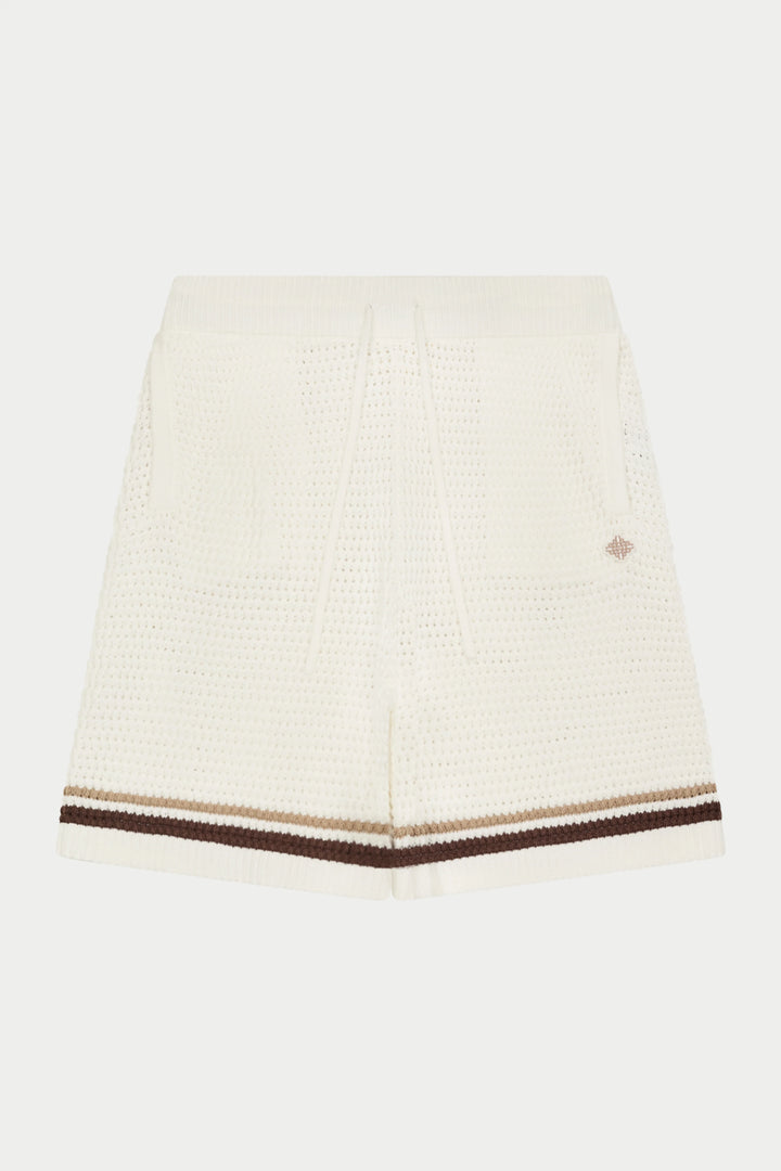 CROCHET KNITTED STRIPE SHORTS WHITE/BROWN