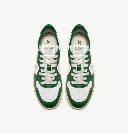 AUTRY SNEAKERS MEDALIST LOW BICOLOR SNEAKERS IN WHITE AND GREEN LEATHER