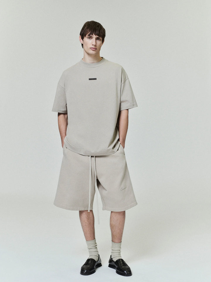 RELAXED FLEECE SWEATSHORT WITH PIPING - TIMBER/CLOUD