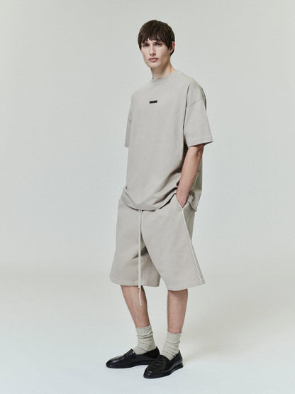 RELAXED FLEECE SWEATSHORT WITH PIPING - TIMBER/CLOUD