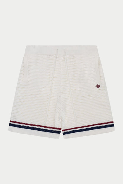 STRIPE CROCHET KNIT SHORTS BURGUNDY