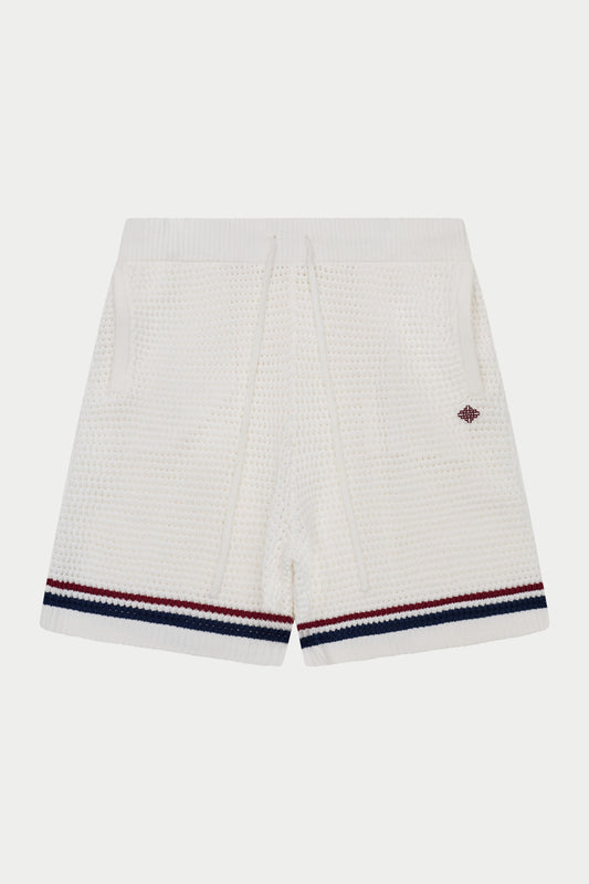 STRIPE CROCHET KNIT SHORTS BURGUNDY