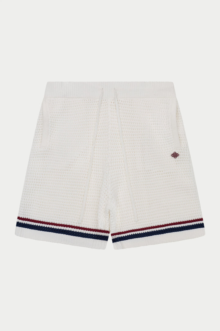 STRIPE CROCHET KNIT SHORTS BURGUNDY
