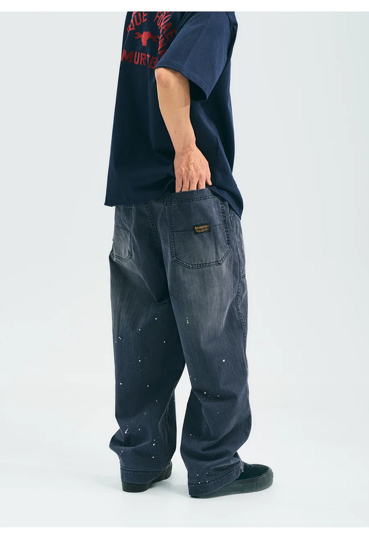 VINTAGE WASHED SPLASH INK CARGO PANTS GREY