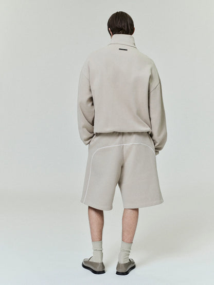 RELAXED FLEECE SWEATSHORT WITH PIPING - TIMBER/CLOUD