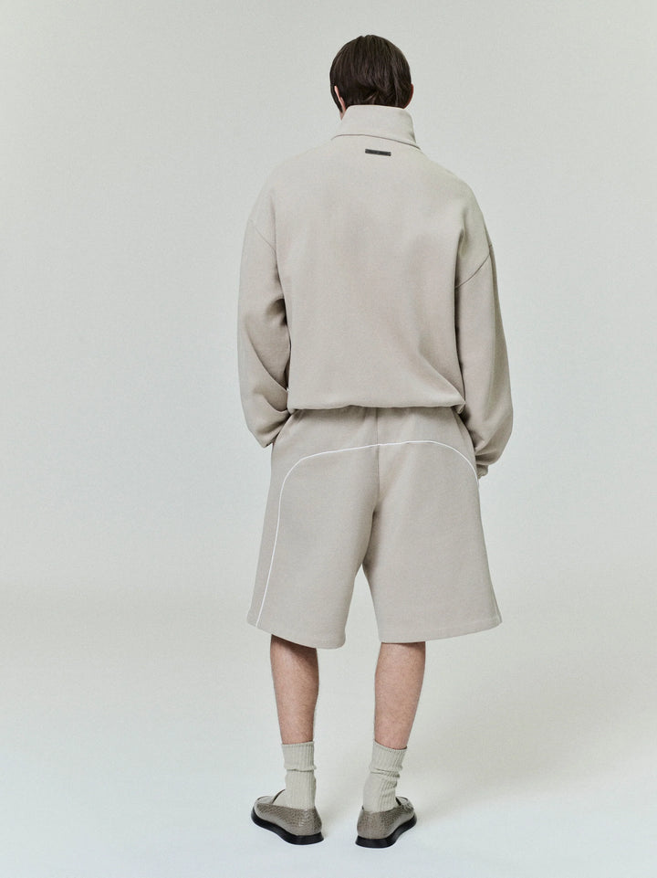 RELAXED FLEECE SWEATSHORT WITH PIPING - TIMBER/CLOUD