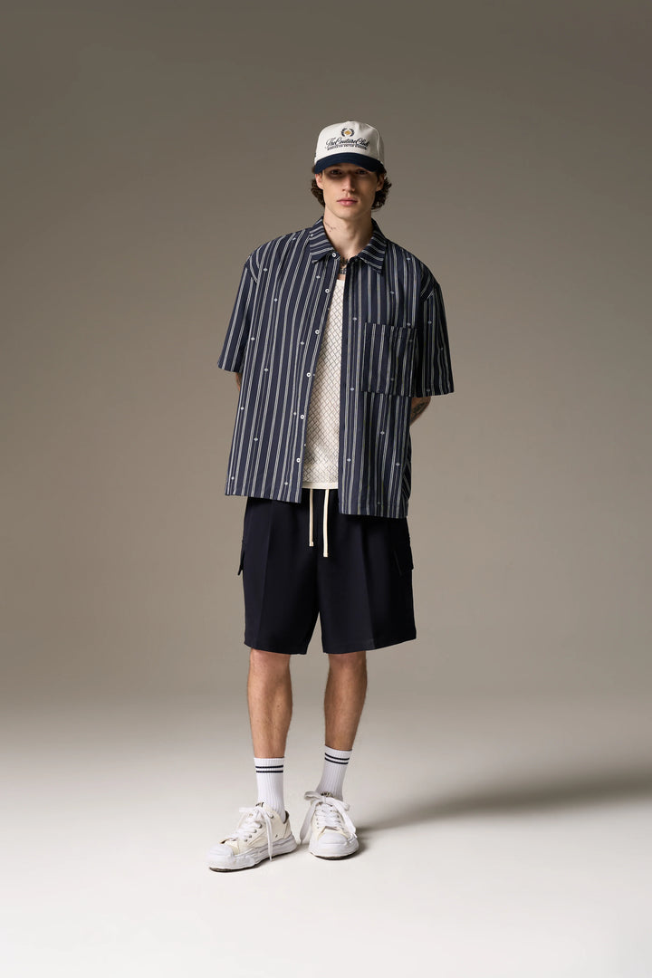 EMBLEM STRIPE SHIRT NAVY
