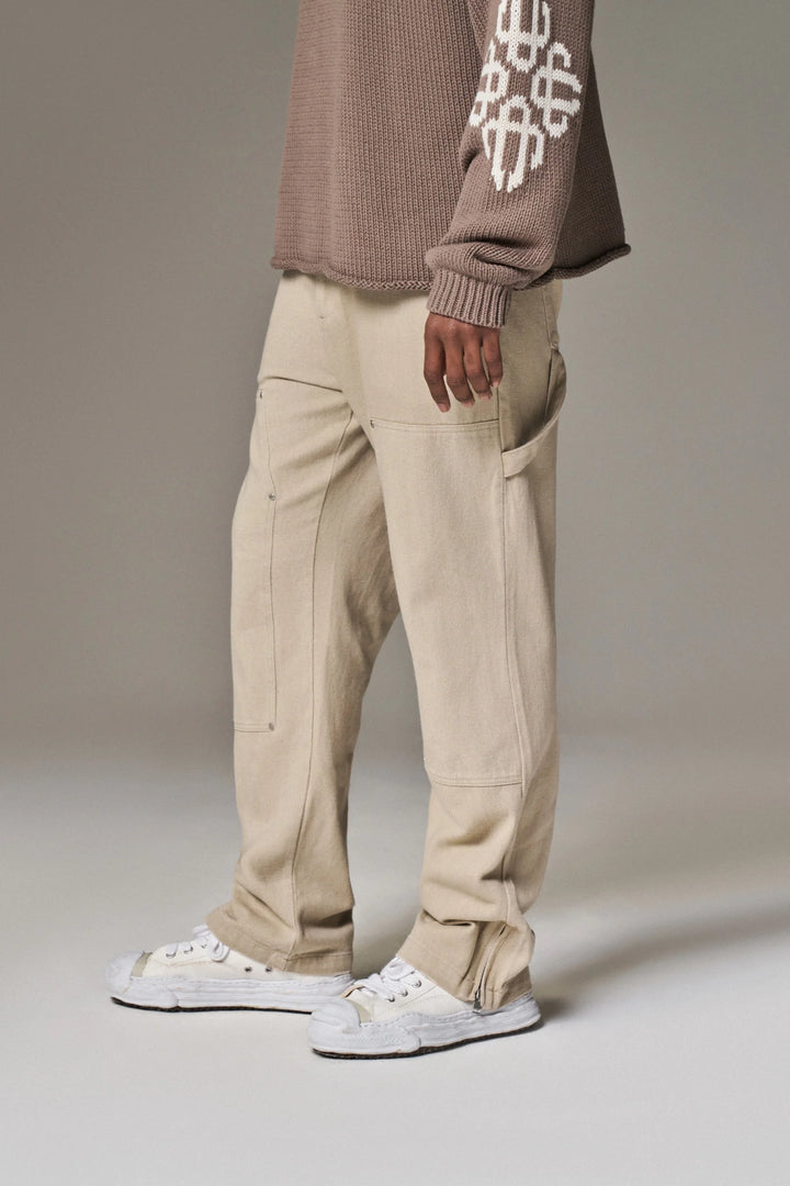 TWILL RIVET DETAIL CARPENTER PANT BEIGE