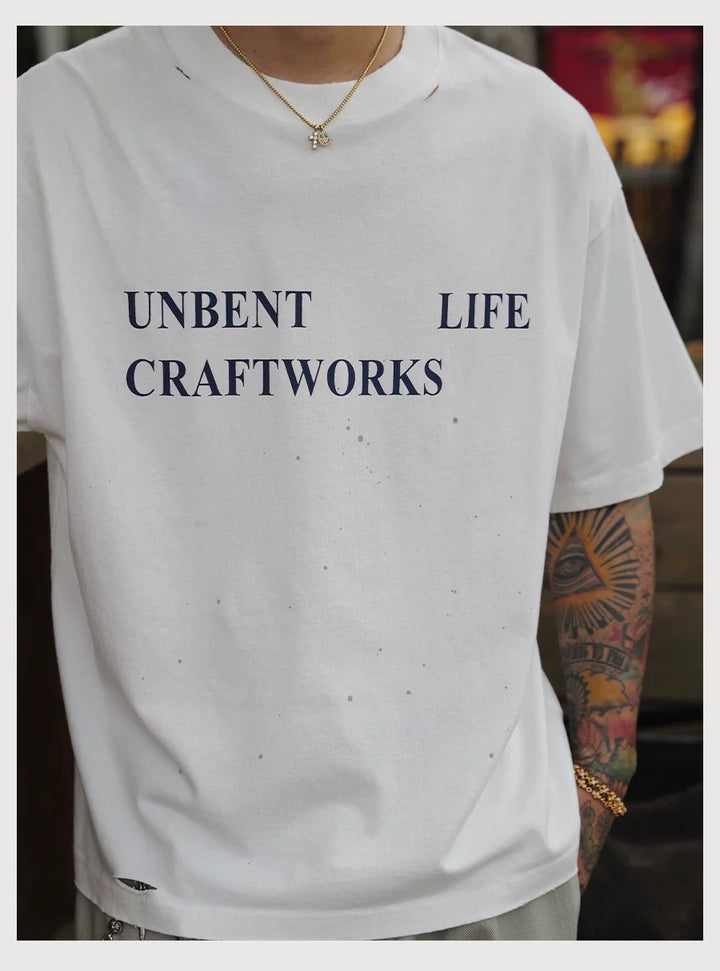 CRACKLE DISTRESSED PRINT TEE WHITE