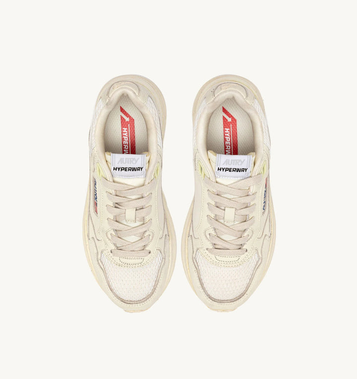 AUTRY HYPERWAY SNEAKERS IN WHISPER WHITE LAMINATED LEATHER AND MESH
