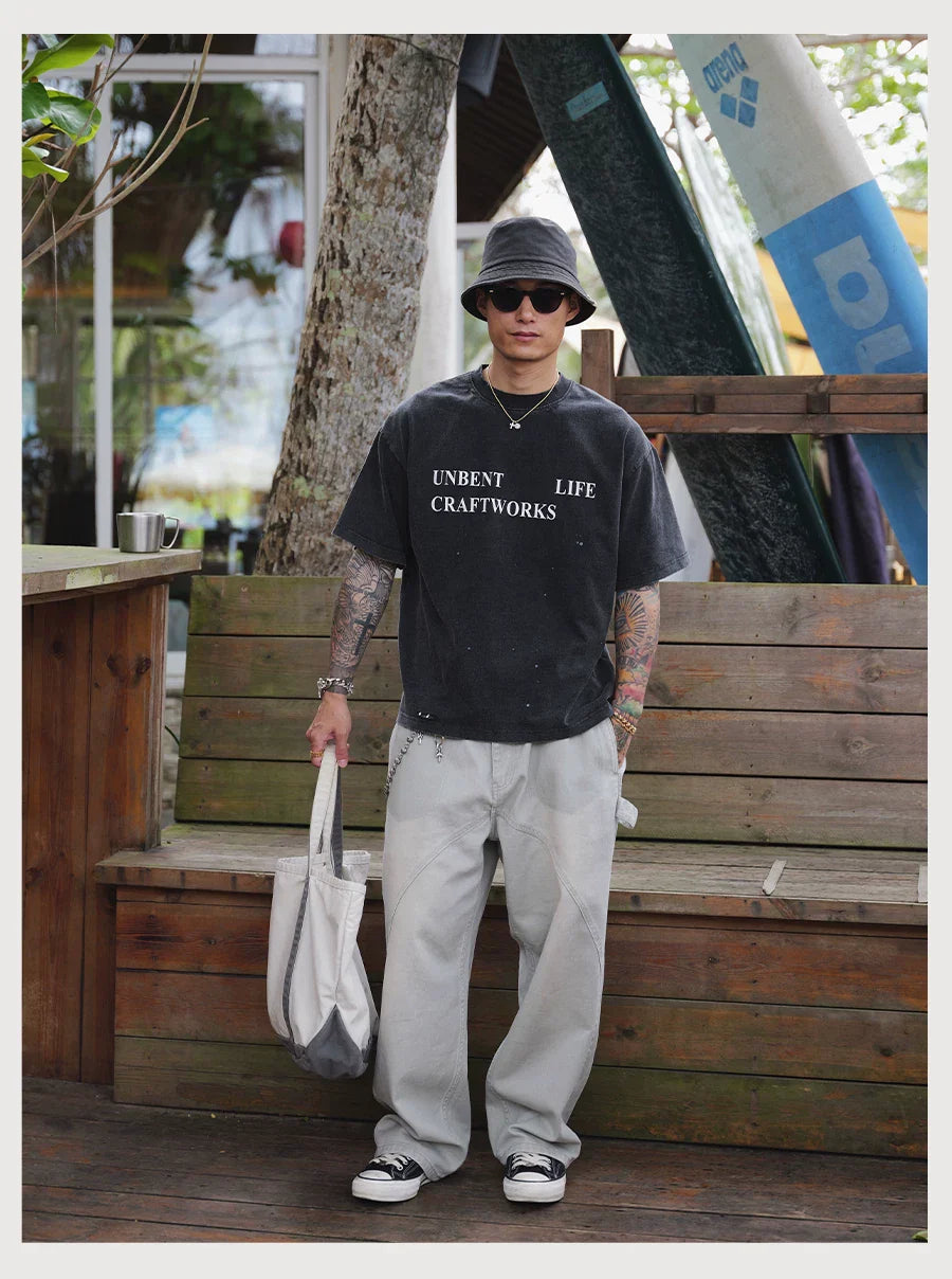 CRACKLE DISTRESSED PRINT TEE BLACK