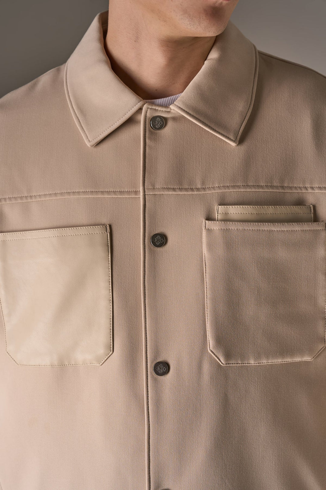 FAUX LEATHER POCKET TAILORED JACKET - STONE