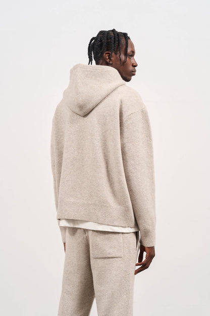 FLUFFY EMBLEM KNITTED HOODIE