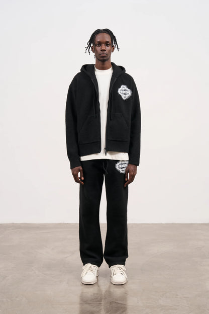 FLUFFY EMBLEM ZIP THROUGH KNITTED HOODIE