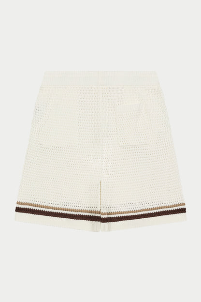 CROCHET KNITTED STRIPE SHORTS WHITE/BROWN