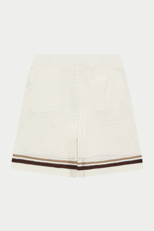 CROCHET KNITTED STRIPE SHORTS WHITE/BROWN