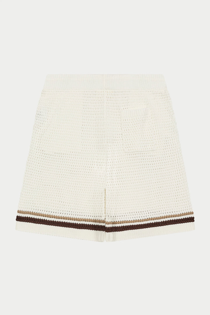 CROCHET KNITTED STRIPE SHORTS WHITE/BROWN