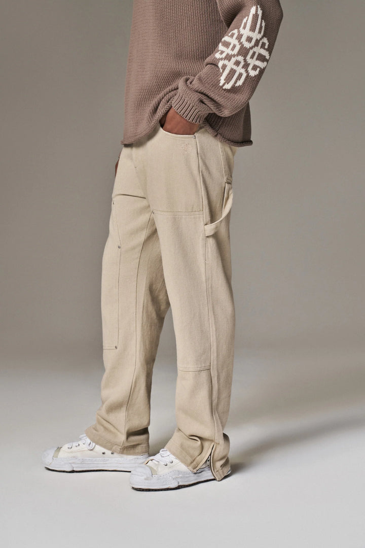 TWILL RIVET DETAIL CARPENTER PANT BEIGE