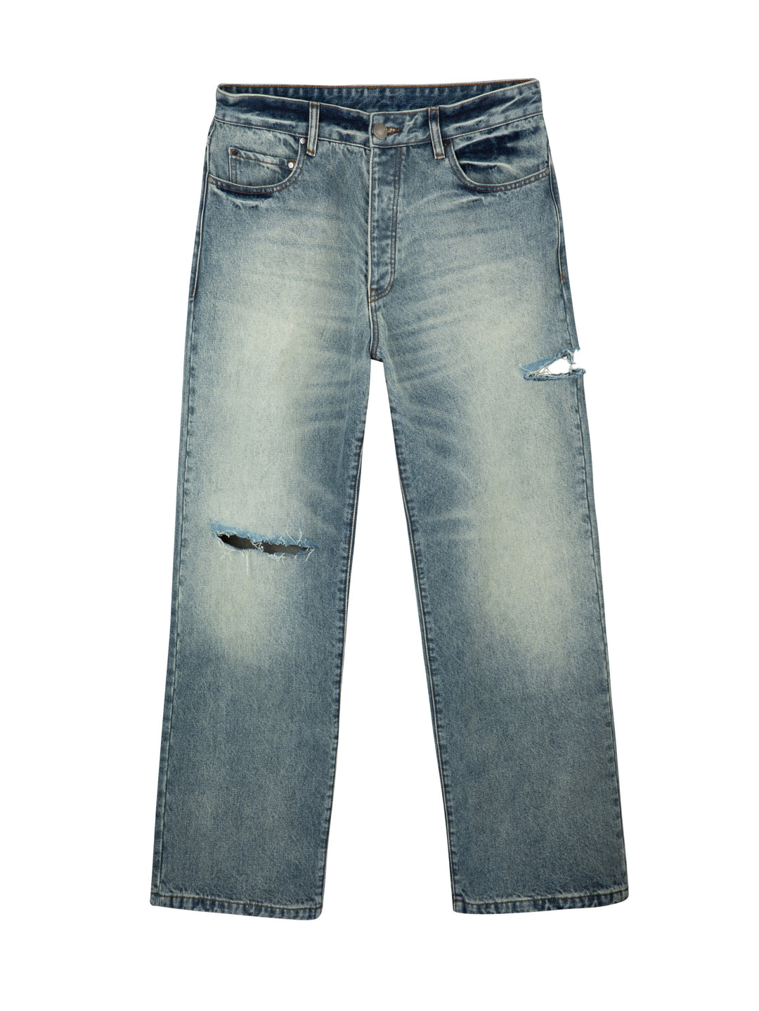 MFOURFIVE Distressed Straight Jeans - Light Vintage Blue
